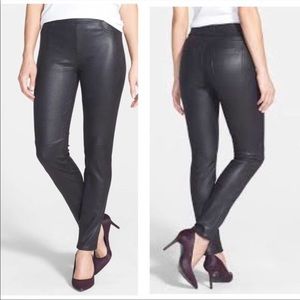 JEN7 Faux-Leather Ponte Skinny Jeans Black Pebbled Jegging Pull-on Pants